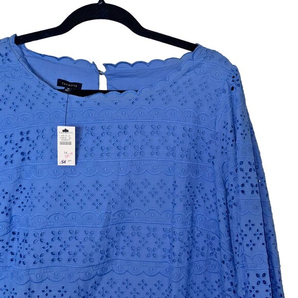 Talbots Periwinkle Blue Eyelet Three Quarter Sleeve Dress - Size 14 - New w/Tags - Picture 1 of 5
